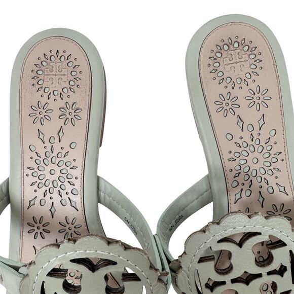 Tory Burch Miller Scalloped Sandals in Gray Sage Sand Slides Flip Flops Size 8.5 - Picture 4 of 9